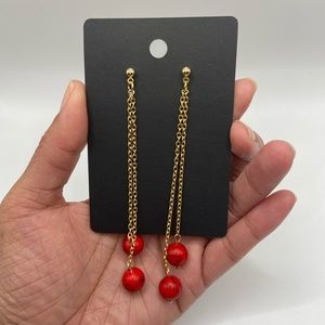 Women’s Red Turquoise Gemstone Bead Post Drop Earrings